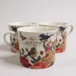 London Garden Fine Bone China Set of 3 Tea Cups by Mcintosh
